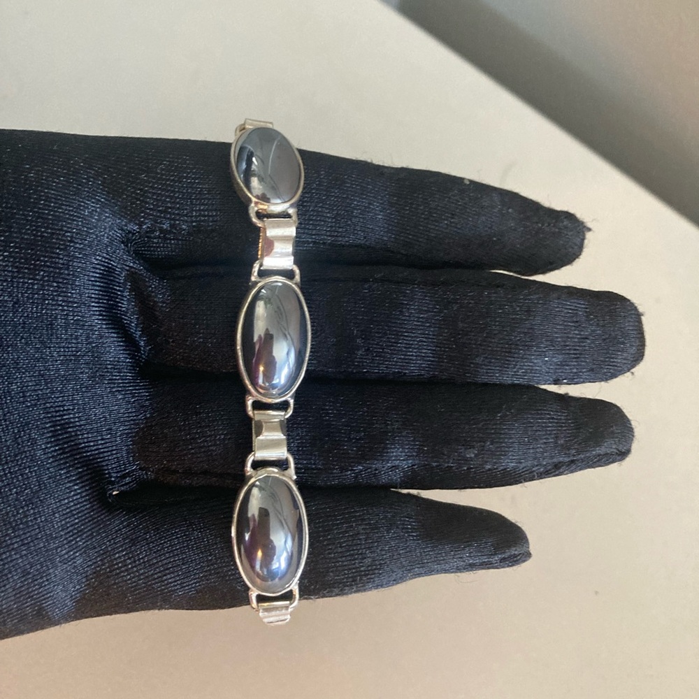 Sterling Silver with hematite stone earrings-necklace- bracelet set.
